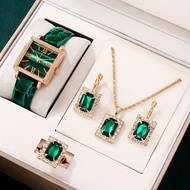 Square Roman Watch Gem Bracelet Set Square Belt Watch+Square Gem Bracelet Set