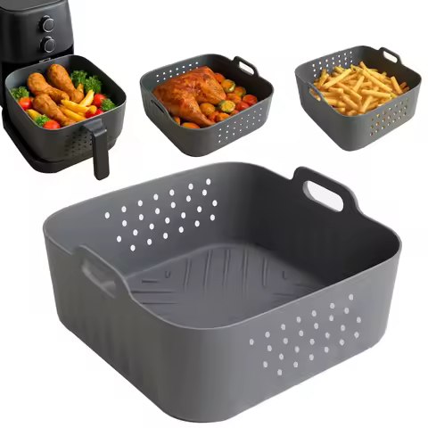 Silicone Air Fryer Baking Tray Square 5.5-6.2L Silicone Air Fryer Liners Reusable Air Fryer Basket A