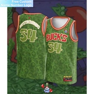 New Mr. Krabs Giannis 34 Bucks Basketball Jersey Men Sleeveless Breathable Sports Vest For Training 