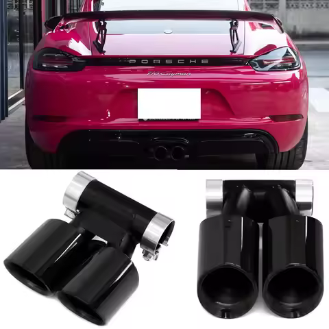 Center Dual Exhaust Tip Upgrade For Porsche 718 981 987 Boxster Cayman Trapezoid to Round Muffler Ta