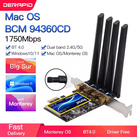 1750Mbps Fenvi T919 PCIe WiFi Card Adapter BCM94360 For MacOS Hackintosh Bluetooth 4.0 802.11ac 2.4G