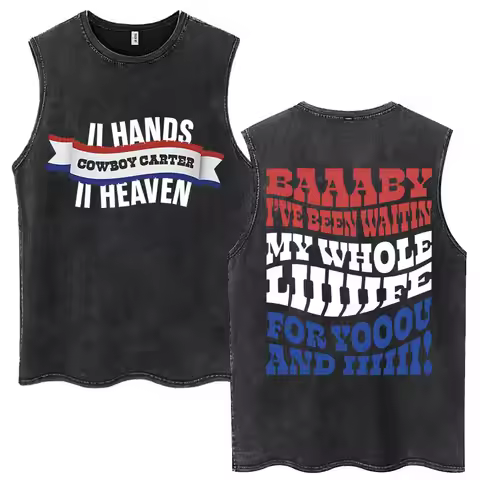 Washed Beyonce Cowboy Carter Tank Tops Men's Fashion Harajuku Vintage Sleeveless T Shirts Casual Loo