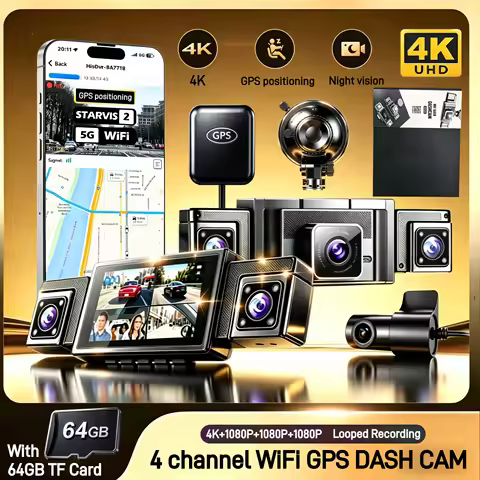 4 Lens 360 Degree Dash Cam For Cars WIFI APP and External GPS Car DVR 4-Channel Front Camera Video R