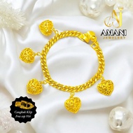 🔥Rantai Tangan LOVE GANTUNG Cop 916 Emas Sadur Bracelet 24k Gold Plated Jewelry For Women AMANI JEWE