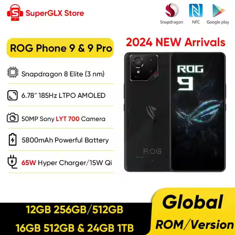 ROG Phone 9 & 9 Pro 5G Gaming Phone Snapdragon 8 Elite 6.78'' 185Hz E-Sports LTPO Display 50MP LYT 7