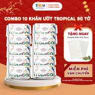 Combo 10 Khăn ướt Mamamy Tropical gói 90 tờ cho mẹ và bé cao cấp 100% sợi tự nhiên và rayon ngừa hăm