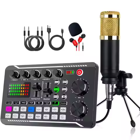 DJ Equipment Microphone Sound Card Console Studio Sound Card Kit Cable Phone Mixing Computer Live Vo