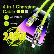 Multifunctional 4-in-1 fast charging cable, 4-lead charging cord supports 240W fast charging data tr