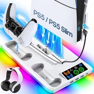 PS5 Slim / PS5 Cooling Station with 3-Level Cooling Fan, PS5 /PS5 Slim Stand with Controller Charger