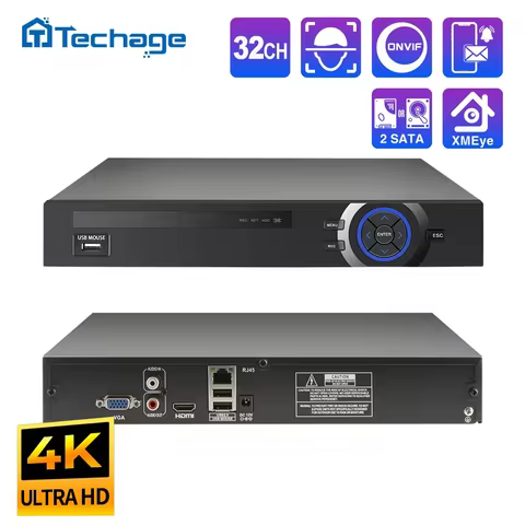 Techage H.265 Ultra HD 4K 8MP 36CH IP NVR Smart AI Support Face/Human/Motion Detection E-mail Alert 