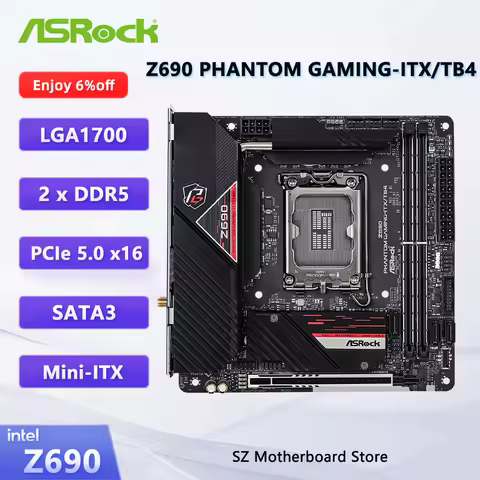 Placa base ASROCK Z690 DDR5 Z690 PHANTOM GAMING-ITX/TB4 para Intel Core i9-12900K i5-12600K i9-13900