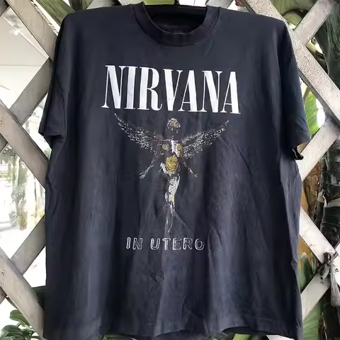 Nirvana Band Vintage Heavy Trend Short Sleeve High Street Hip Hop Men's and Women's T-Shirt, Angel R