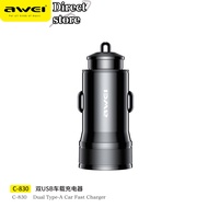 Awei C-830 Mini Car Charger Quick Charging 2 USB Ports Car Charger 12v to 24v USB For iPhone 14 13 12 SamsungA54 HUAWEI Mate40 HUAWEI P60