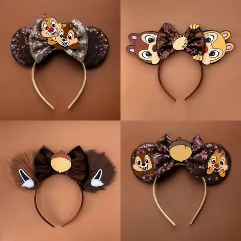 Disney Mickey Mouse Ears Hairband Chip n Dale Ear Headband for Adults Party Headwear Women Plush Bow