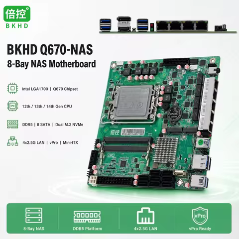 BKHD Q670-NAS 8-Bay NAS Motherboard Intel LGA1700 12th 13th 14th Gen DDR5 4x2.5G LAN 8 SATA Dual M.2