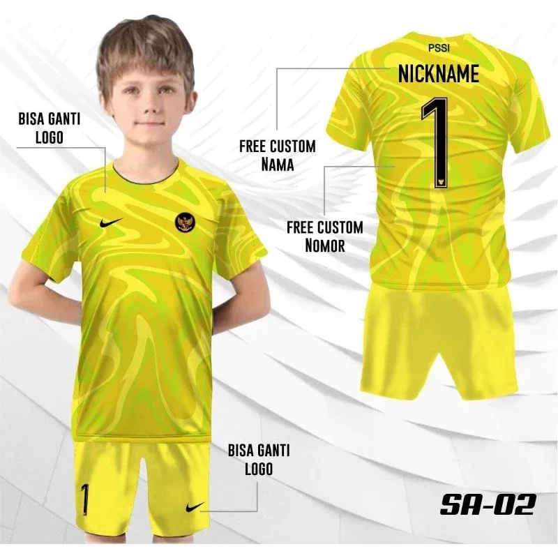 Setelan Jersey Sepakbola Anak Baju Kiper Anak Laki-laki Timnas Indonesia Free Custom Nama