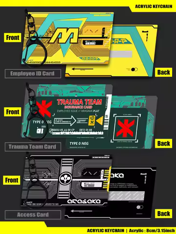 Faithful Replica of Cyberpunk2077 Employee ID, Trauma Team Insurance Card & Arasaka Access Card. 2D 