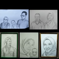 lukisan potret saiz a4, gambar berdua pekej termasuk frame
