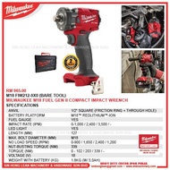 MILWAUKEE M18 FIW212-0X0 (BARE TOOL) M18 FUEL 1/2'' Compact Impact Wrench FIW