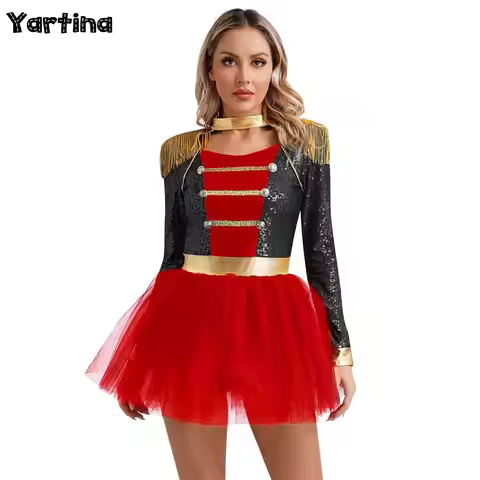 Womens Circus Ringmaster Halloween Cosplay Costume Glitter Lion Tamer Director Uniform Circus Majore