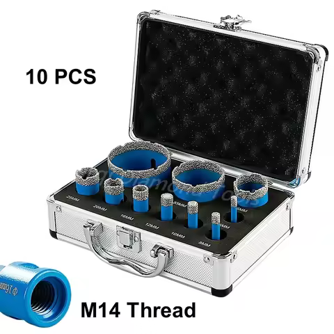 10PCS 6-68mm Drill Bits Set M14 Thread Brazed Hole Saw Drill Bit Kit for Ceramic Tile Granite Marble