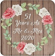 Designsify Gifts, 51st Anniversary 51 Years As Mr & Mrs 2020, Drink Coaster B Mat Wipe-Clean Non-Sli
