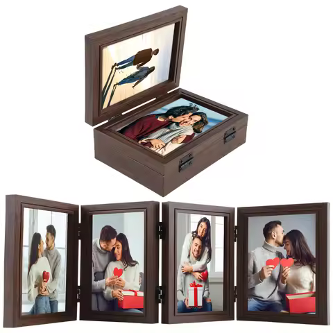 Hinged Picture Frames 4x6 inch Foldable Photo Frame with High Definition Glass 4 Opening Photo Frame