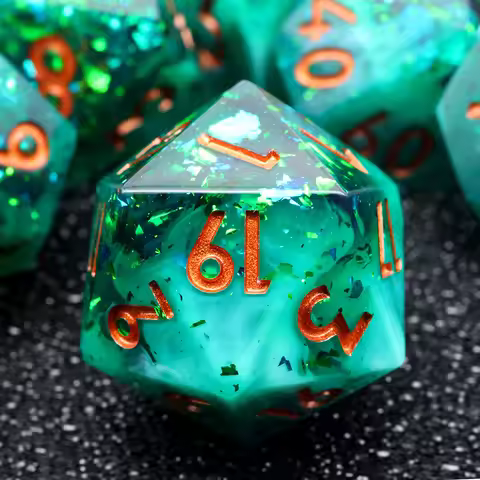 Handmade Wildfire Green D&D Dice Set - 7-Piece Sharp Edge Resin RPG Dice for Tabletop Role-Playing &