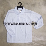 T-Shirt Putih Sekolah Leher Kolar Tangan Panjang / Baju PJ / Baju Sukan