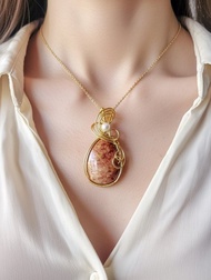 Lamu-晨珊月淚。粉橘療癒-女巫唯一加持玉珊瑚×珍珠能量吊墜