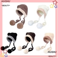 HUISHU Beanies Bear Hat, Crochet Wool Ear Protection Hat, Cute Thickened Bear Ear Warm Hat Women