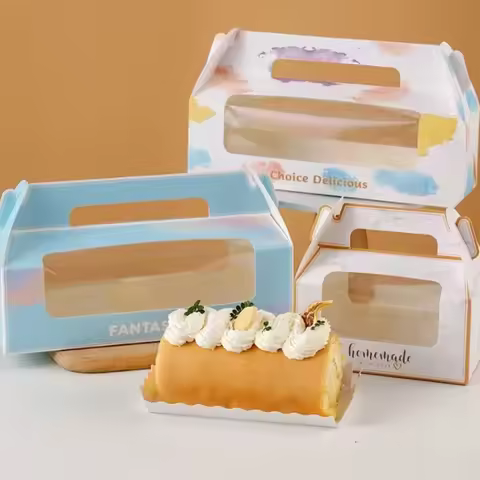 10/20 Sets New Color Cake Roll Packaging Portable Box Long Swiss Roll Cardboard Box Mousse Towel Rol