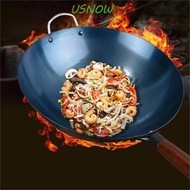 USNOW Iron Pot, Wooden Handle Non-stick Chinese Traditional Iron Wok, Kitchen Cookware Lightweight Anti-scalding Uncoated Frying Pan Induction Cooker