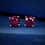 Lab-grown Ruby Earrings 100% Can Pass Diamond Retro Red Corundum Women Earrings for Women