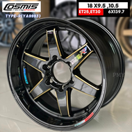 ล้อแม็กขอบ 18x9.5 ET+25, 18x10.5 ET+30 6H139.7 CB106🚘 ยี่ห้อ Cosmis รุ่น TYPE-R(YA9993) 🌈สีดำ+ข้างก้านไดร์ทอง🌈 🔥(ราคาต่อ1วง)🔥 ขายยกชุด4วง NEW2022⭐