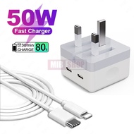 50W/40W 2 Port Type C Power Adapter PD Fast Charger USB Type C To Type C Charging Cable 20W PD Wall 