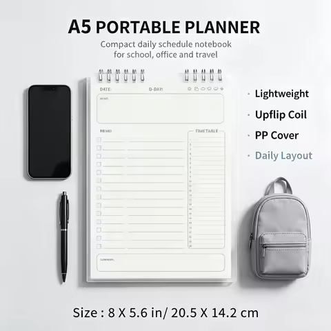 1pc Planner Agenda Spiral A5 Notebook Schedules Daily Plan To Do List Notepad 160 Pages Thick Office
