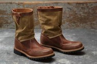 【【TIMBERLAND】全手工頂級Boot Company Vibram皮革拼接帆布 短靴 套靴 工作靴 騎士靴9M賠