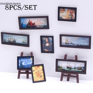 [modamaven] 8Pcs/Set 1:12 Dollhouse Miniature Vintage Oil Painting Mural Photos Wall Picture Scene D
