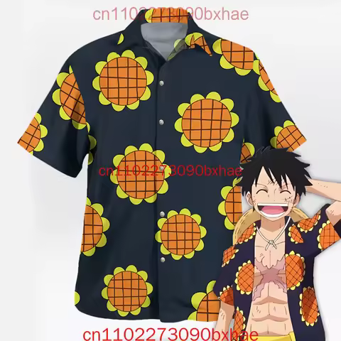New One Piece Luffy Button Up Hawaiian Shirt 3D Print Fashion Y2k Harajuku Anime Cosplay Costume Men