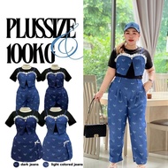 Plus 2-Piece Set T-Shirt Sewn Bra With Ruffles + Jeans And Skirt Short Bow Pants Heart Model (F32)