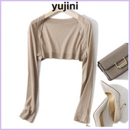 YUJINI Cardigan, All-match  Long Sleeve Sunscreen Shawl, Fashion Solid Color Sunscreen Thin Knitted 