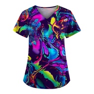 OIOLOYJM Plus Size Scrubs for Women Nurse Gifts Printed Scrub Tops Women Medical Nursing Tops Stretc