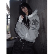 y2k Mine Style Jacket y2k Thin Lazy Top Hooded American y2k Asian Culture Fur Collar Women Autumn Wi