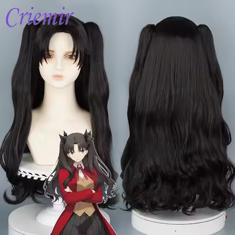 Fate Rin Tohsaka Anime Coser Cosplay Wig Black Brown Synthetic Long Curly Wig Heat Resistant Fiber H