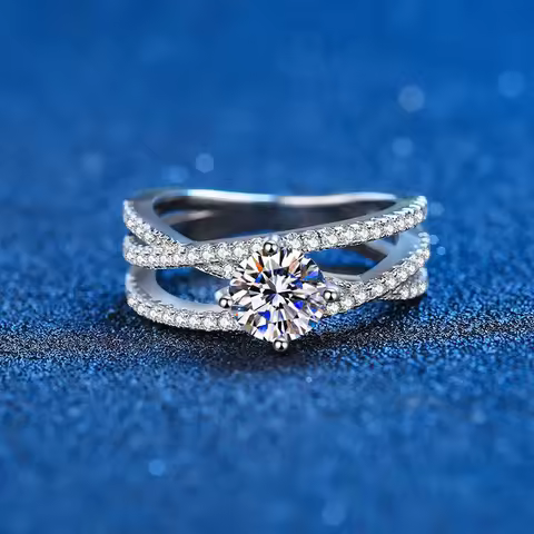 Real Moissanite Rings 14k White Gold Plated 4 Prong Petite Twisted Vine 1CT Diamond Engagement Ring 