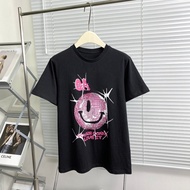 Ganni 2024 Rainbow Smiley Print Round Neck Short Sleeve T-Shirt