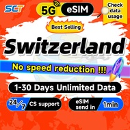 SCT Switzerland eSIM 3-30 Days 1-30GB Unlimited 4G Data eSIM Switzerland SIM Card