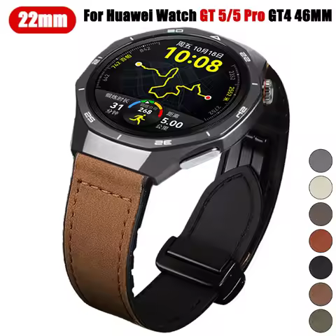 22mm Leather Silicone Strap For Huawei Watch GT 5 Pro GT5 GT4 GT3 GT2 Magnetic Buckle Bracelet For H