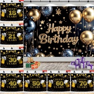 Birthday Backdrop Background 100x150cm 230x180cm Black Gold 18 21 30 40 50 60 70th - Photography Dec